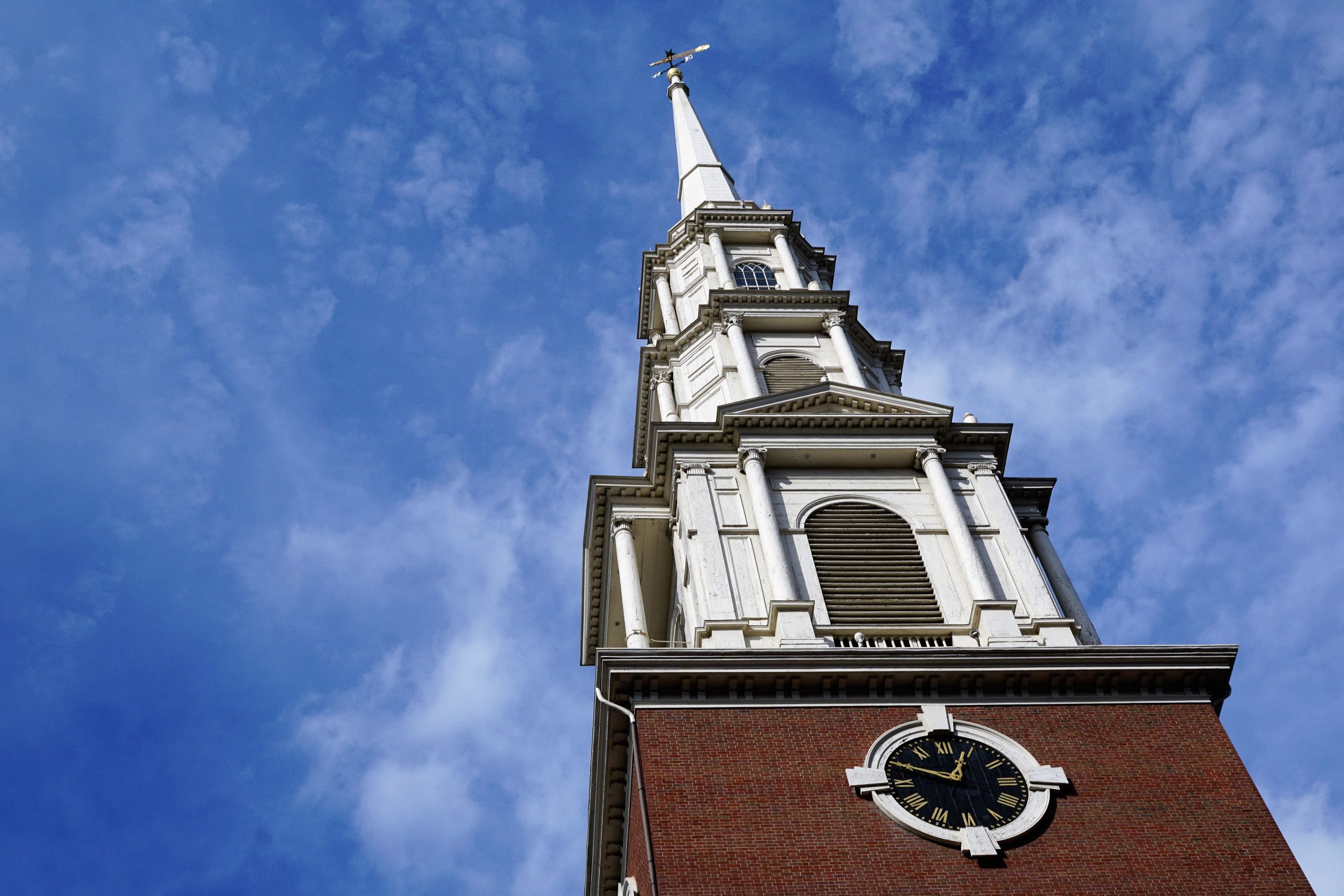Church Steeple over a blue sky