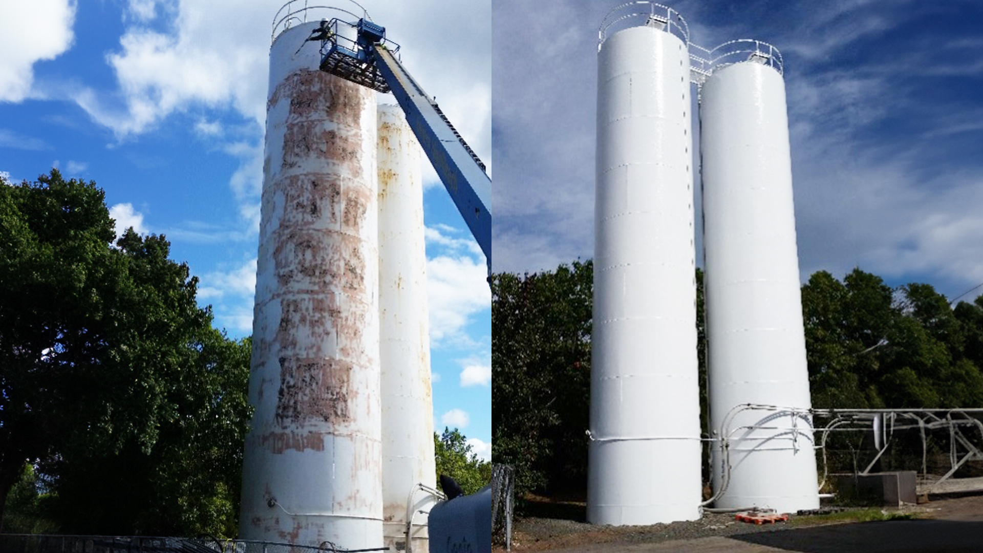 Industrial Tanks, before and after | North Jersey Specialists, Inc. | Painting | Waterproofing | Restoration